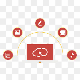 红色计算机云端技术扁平化图标,免抠元素
