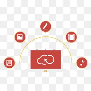 红色计算机云端技术扁平化图标,免抠元素