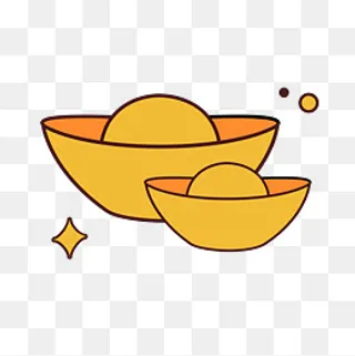 黄色手绘黄金元宝元素,免抠元素