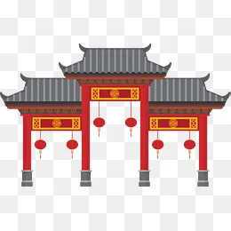 春节红色建筑大门,免抠元素