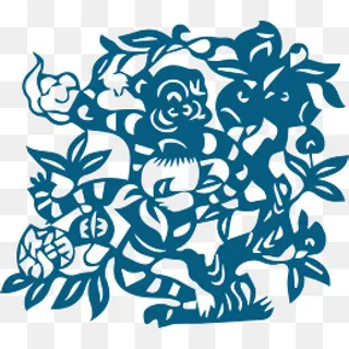 生肖猴子剪纸,免抠元素