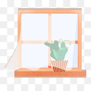 手绘窗户上的盆栽免费下载,免抠元素