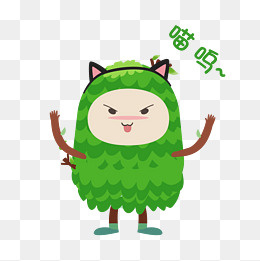 喵呜手绘绿色小树人表情包(2671*2671px)ai矢量模版下载