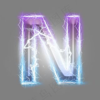 炫酷紫色蓝色闪电字母N