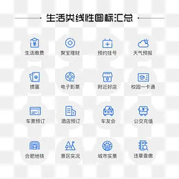 生活类深蓝色线性互联网ICON免抠PN,免抠元素(2000*2000px)psd模版下载