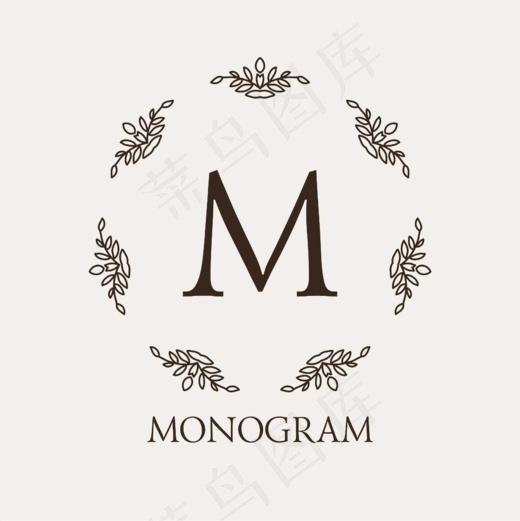 字母M植物叶子标志,免抠元素艺术字(1000*1000px)