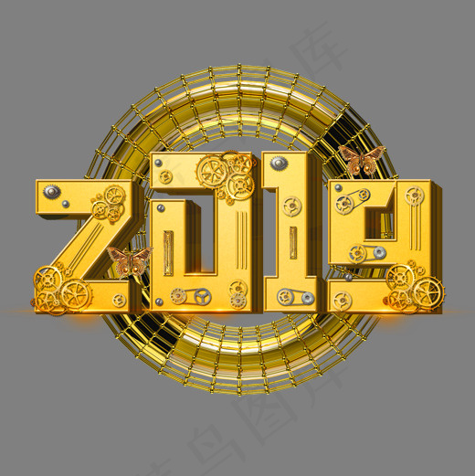 c4d金属色3D2019新年(2000X2000(DPI:150))psd模版下载
