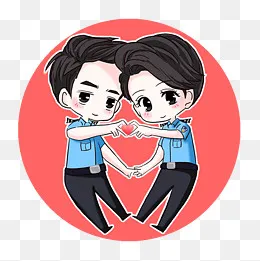 粉色手绘卡通警察爱心PNG配图,免抠元素(2000*2000px)psd模版下载