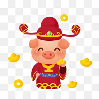 新年小猪之小猪财神派元宝png透明,免抠元素
