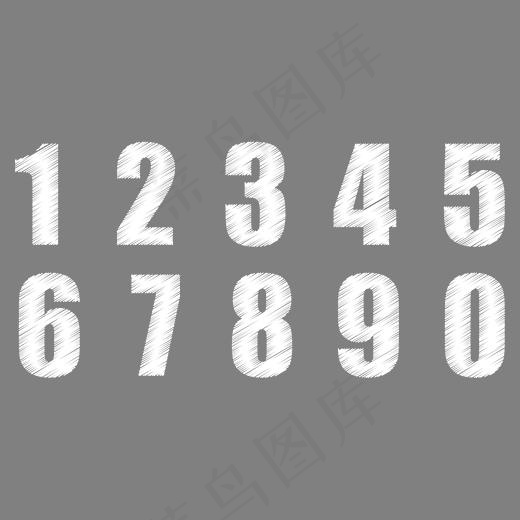 手绘粉笔斜线手写创意艺术数字,免抠元素艺术字