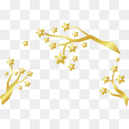 精致树枝上的金色梅花矢量图,免抠元素