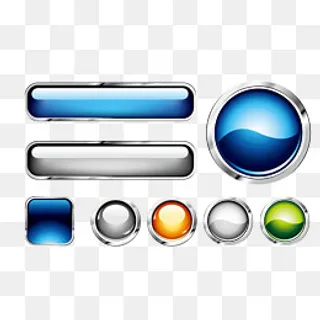 科技感蓝色质感网页图标按钮,免抠元素