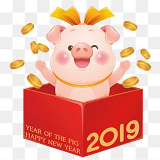 彩色立体小猪金币元素,免抠元素