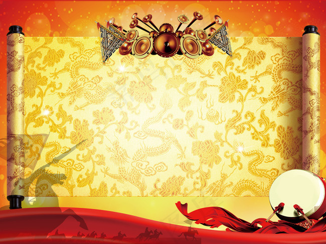 中国风卷轴鼓责任状模板海报背景素材背景图片素材