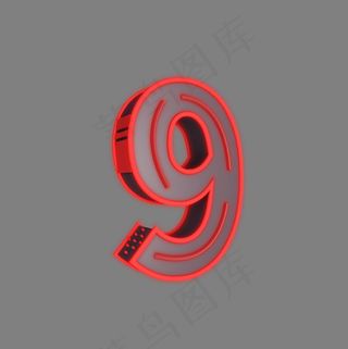 电商C4D立体灯管发光倒计时数字9
