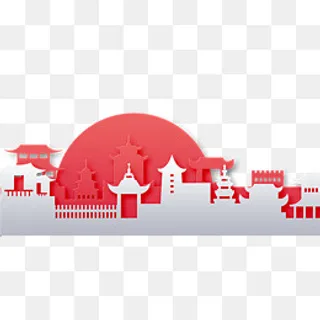 卡通剪纸风建筑banner,免抠元素