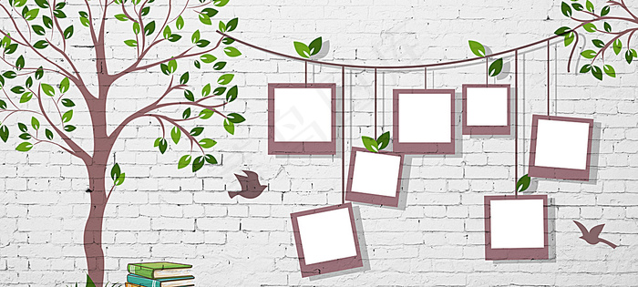 小树照片墙海报背景背景图片素材