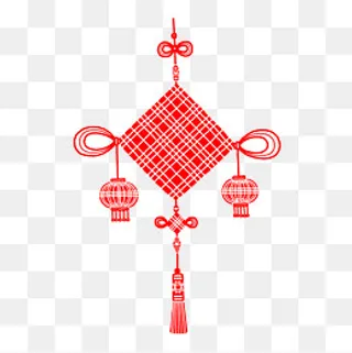 红色灯笼中国结剪纸,免抠元素