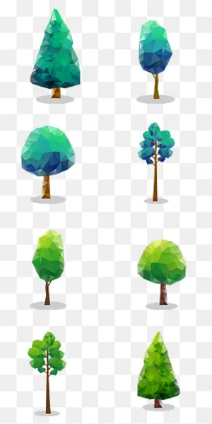 lowpoly不同种类树木矢量免抠png,免抠元素
