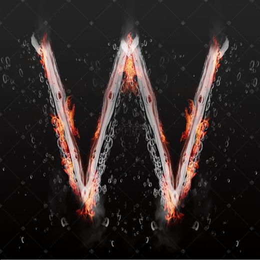 水火交融大写字母艺术字W(2000X2000(DPI:150))psd模版下载