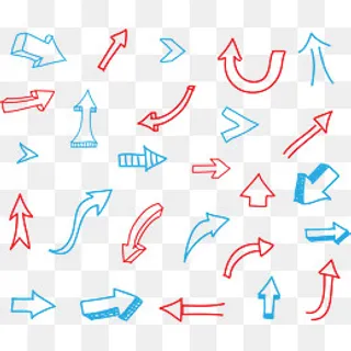 红蓝手绘涂鸦箭头,免抠元素