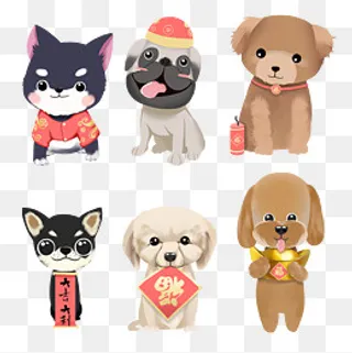 新年祝福卡通狗狗元素下载,免抠元素