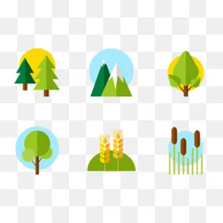 矢量简约松树水稻狗尾巴草,免抠元素