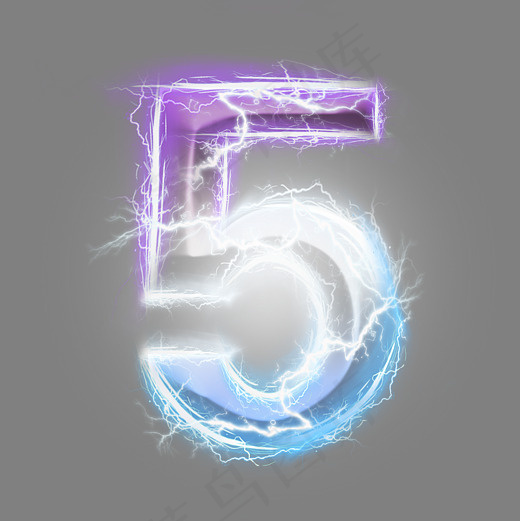 炫酷紫色蓝色闪电数字5