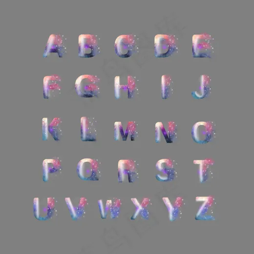 创意星空蓝色红色字母合集(5000X5000(DPI:300))psd模版下载