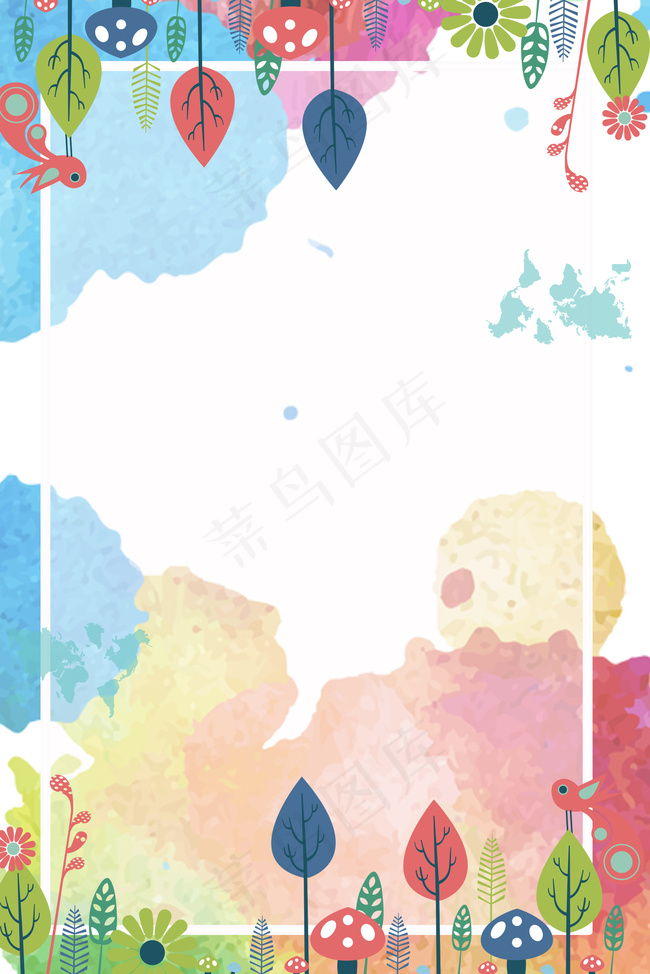 彩绘树叶边框背景背景图片素材,背景元素