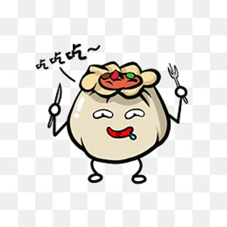 美食餐饮Q版烧卖吃吃吃刀叉免抠PN,免抠元素