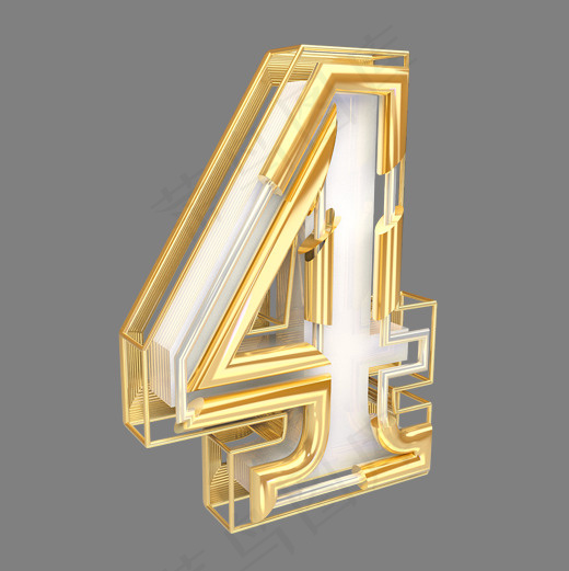 金色倒计时数字4可商用,免抠元素艺术字(2000*2000px)psd模版下载