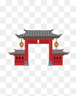 矢量手绘卡通古建筑,免抠元素