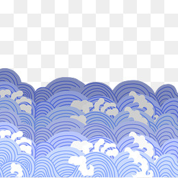 蓝色海浪海水花纹水卡通大气免扣,免抠元素