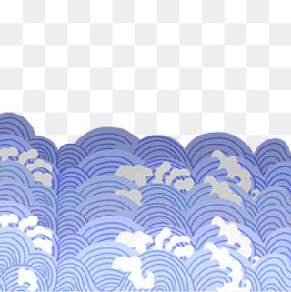 蓝色海浪海水花纹水卡通大气免扣,免抠元素