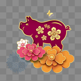 红色金猪花朵元素,免抠元素