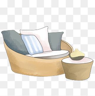 黄色的沙发和凳子插画