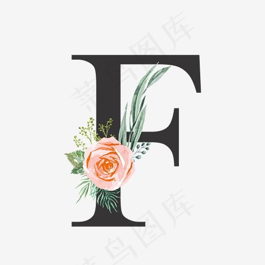 创意婚礼季字母F浪漫花朵,免抠元素艺术字(2083*2083px)ai矢量模版下载