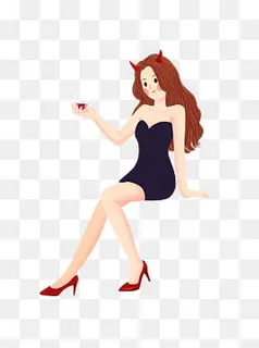 手绘喝红酒的小恶魔可商用元素,免抠元素
