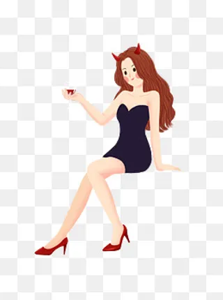 手绘喝红酒的小恶魔可商用元素,免抠元素