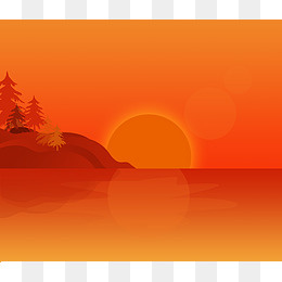 扁平插画日落夕阳