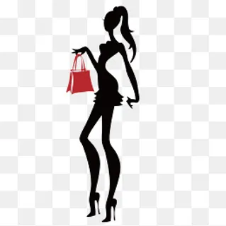 时尚购物女郎剪影,免抠元素