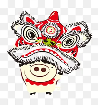 卡通猪猪舞狮矢量图