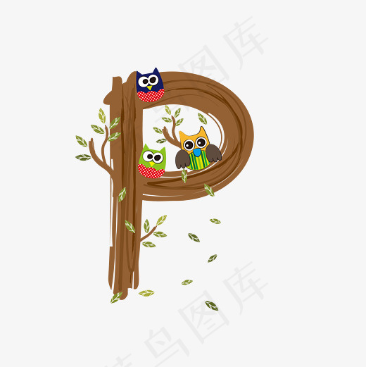 卡通创意猫头鹰站在树枝(2083*2083px)ai矢量模版下载
