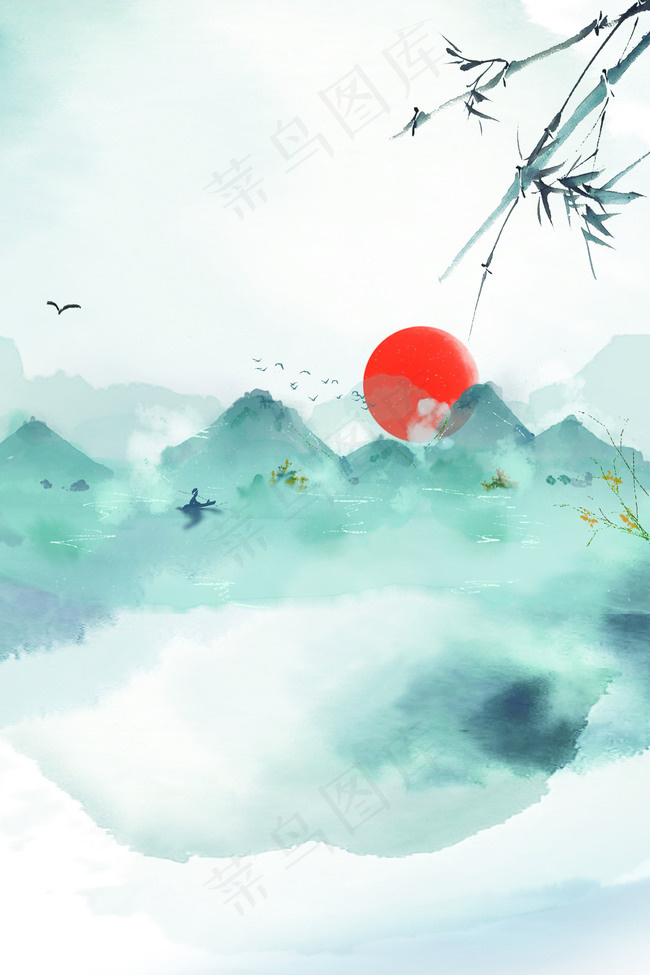 水彩水墨山水背景背景图片素材,背景元素