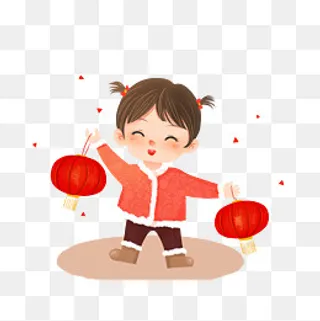 过年新年元旦2019手提大红灯笼女,免抠元素