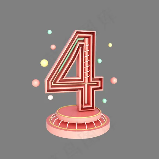 数字4倒计时C4D立体数字4