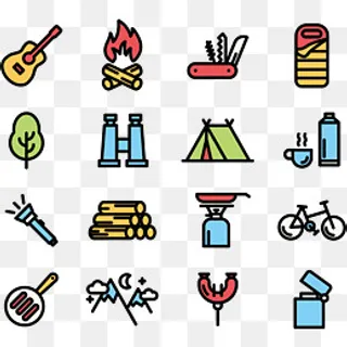 野营露营卡通图标,免抠元素