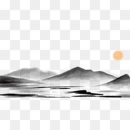 水墨山水黑白透明免扣底图,免抠元素