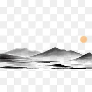 水墨山水黑白透明免扣底图,免抠元素